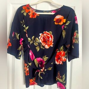 West Kei Tie Front Navy Floral Blouse
